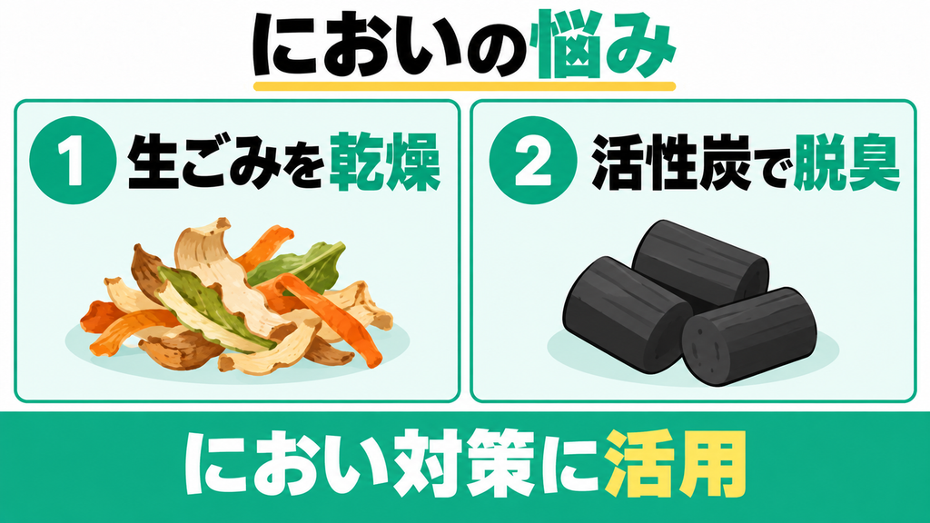 乾燥と脱臭で生ごみのにおいを抑えやすい