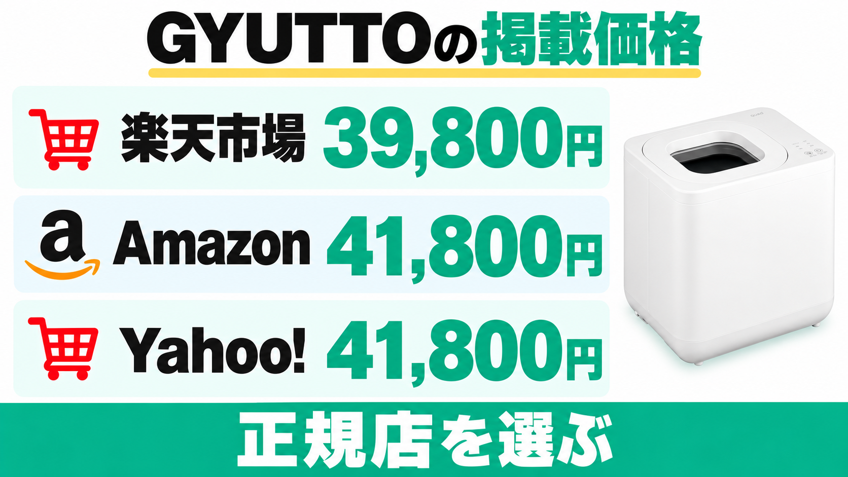 GYUTTO QS661の本文掲載価格は楽天市場39,800円、Amazon41,800円、Yahoo!ショッピング41,800円。正規店を選ぶ。