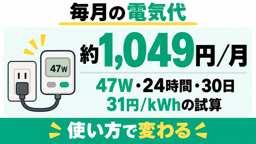 消費電力47Wの省エネ設計で月々の電気代が安い