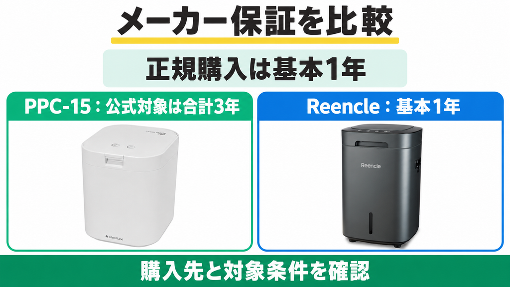 パリパリキューPPC-15とReencle Prime RC-02の基本保証と公式対象の延長保証