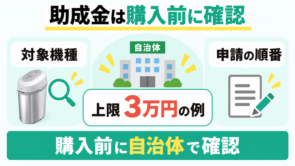 ルーフェンSLW01とパナソニックMS-N53XDの助成金は自治体の条件を購入前に確認
