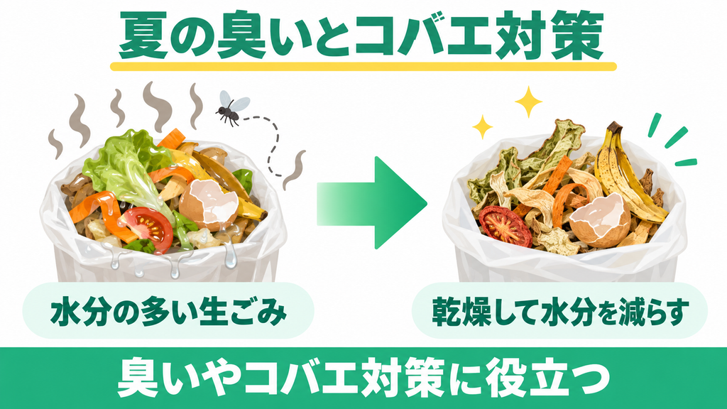 ルーフェンSLW01とパナソニックMS-N53XDは生ごみを乾燥させ臭いやコバエ対策に役立つ