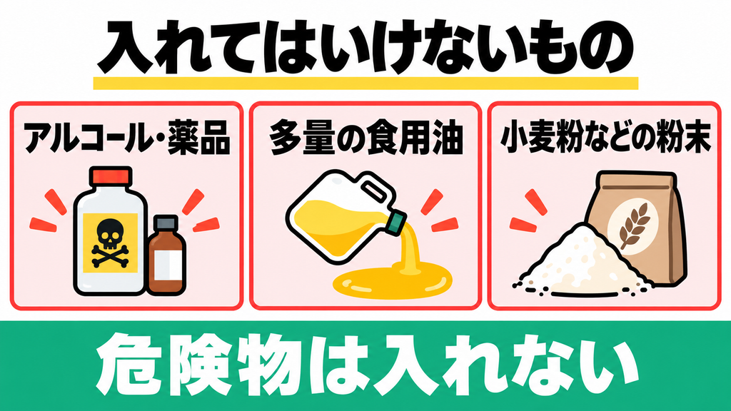 ダイニチGD-28AとPPC-15にはアルコール・薬品、多量の食用油、微粉末を入れない。