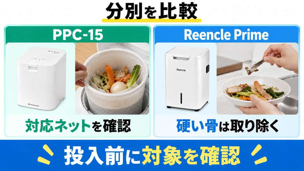 パリパリキューPPC-15とReencle Prime RC-02で投入前に確認する物を比較